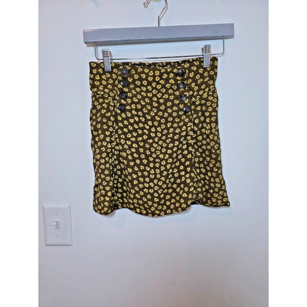 Madewell Piped Mini Skirt Woodcut Flowers Floral Printed Smocked Waist Size XS